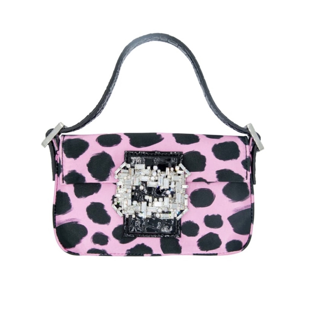 Gedebe Mini Habibi Satin Leopard Purse Pink NEW